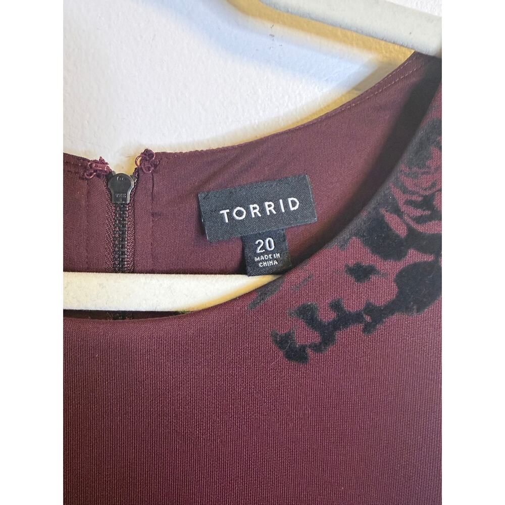 Torrid Burgundy Flocked Floral Skater Dress 20 - Picture 3 of 8